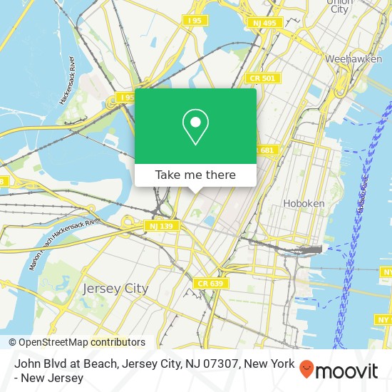 Mapa de John Blvd at Beach, Jersey City, NJ 07307