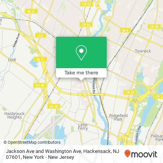 Mapa de Jackson Ave and Washington Ave, Hackensack, NJ 07601