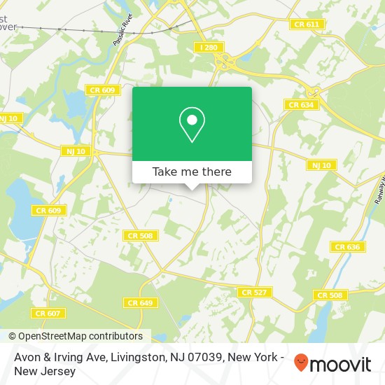 Mapa de Avon & Irving Ave, Livingston, NJ 07039