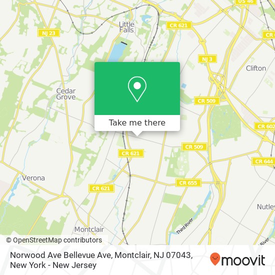 Mapa de Norwood Ave Bellevue Ave, Montclair, NJ 07043