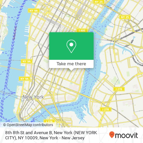 Mapa de 8th 8th St and Avenue B, New York (NEW YORK CITY), NY 10009