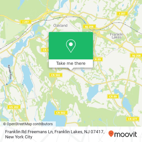 Mapa de Franklin Rd Freemans Ln, Franklin Lakes, NJ 07417