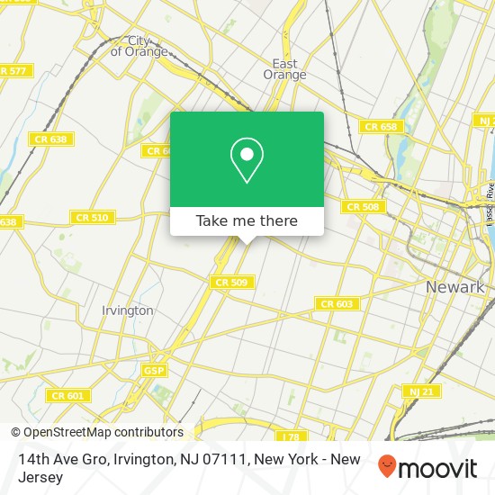 Mapa de 14th Ave Gro, Irvington, NJ 07111