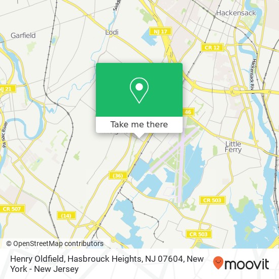 Mapa de Henry Oldfield, Hasbrouck Heights, NJ 07604