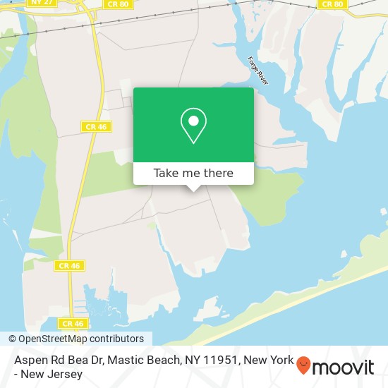 Mapa de Aspen Rd Bea Dr, Mastic Beach, NY 11951