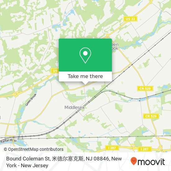 Mapa de Bound Coleman St, 米德尔塞克斯, NJ 08846