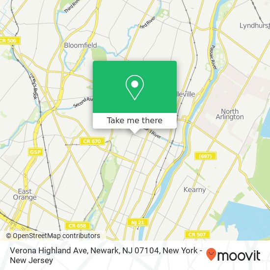 Verona Highland Ave, Newark, NJ 07104 map