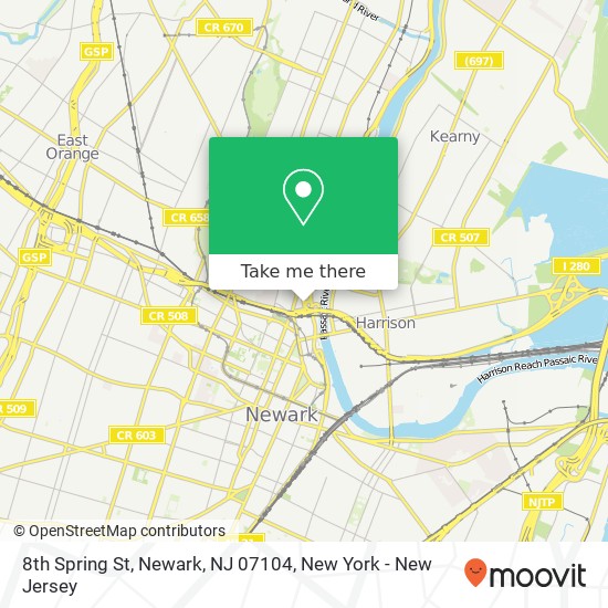Mapa de 8th Spring St, Newark, NJ 07104