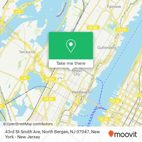Mapa de 43rd St Smith Ave, North Bergen, NJ 07047
