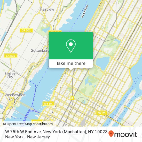 Mapa de W 75th W End Ave, New York (Manhattan), NY 10023