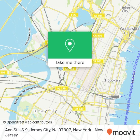 Mapa de Ann St US-9, Jersey City, NJ 07307
