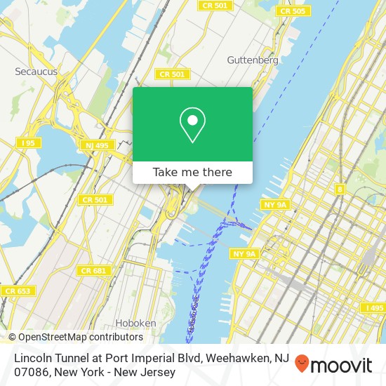 Lincoln Tunnel at Port Imperial Blvd, Weehawken, NJ 07086 map