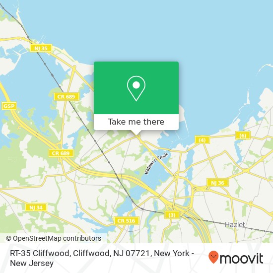 Mapa de RT-35 Cliffwood, Cliffwood, NJ 07721