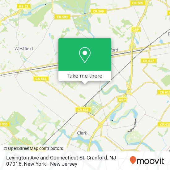 Mapa de Lexington Ave and Connecticut St, Cranford, NJ 07016