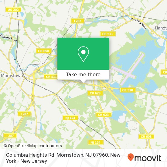 Mapa de Columbia Heights Rd, Morristown, NJ 07960