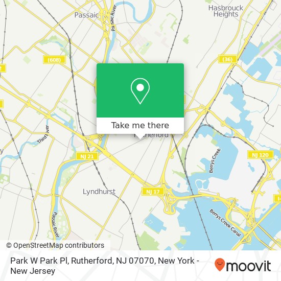 Mapa de Park W Park Pl, Rutherford, NJ 07070