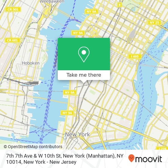 Mapa de 7th 7th Ave & W 10th St, New York (Manhattan), NY 10014