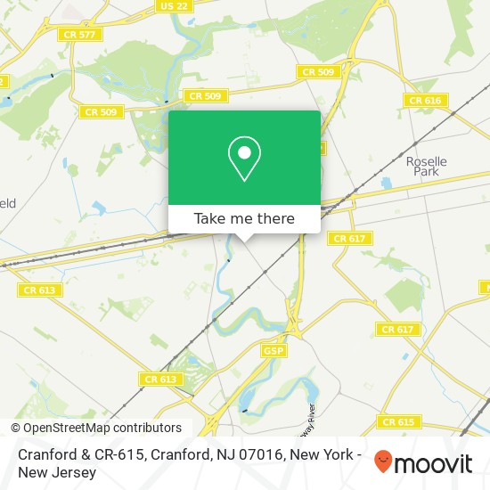 Mapa de Cranford & CR-615, Cranford, NJ 07016