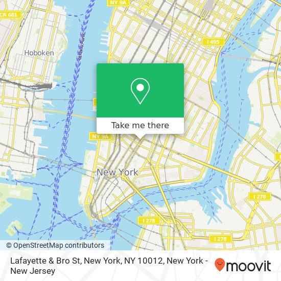 Lafayette & Bro St, New York, NY 10012 map