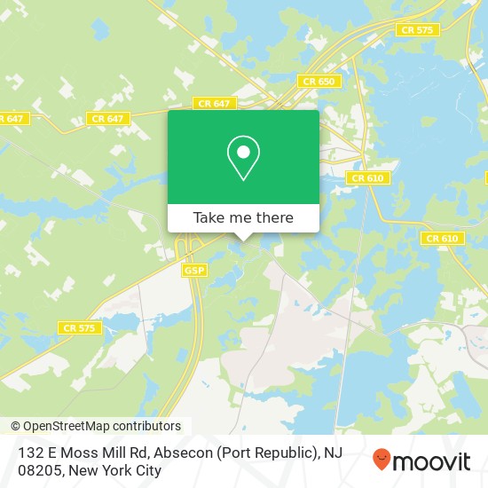 Mapa de 132 E Moss Mill Rd, Absecon (Port Republic), NJ 08205