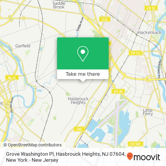 Mapa de Grove Washington Pl, Hasbrouck Heights, NJ 07604