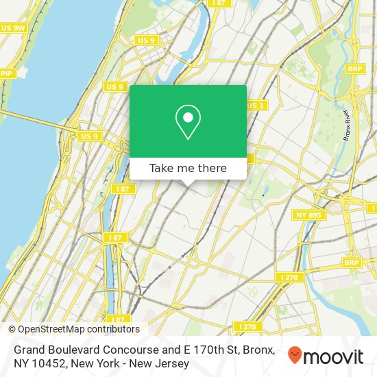 Mapa de Grand Boulevard Concourse and E 170th St, Bronx, NY 10452