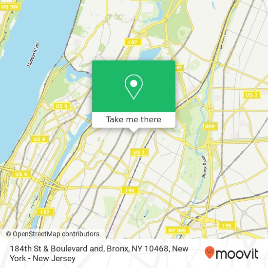 Mapa de 184th St & Boulevard and, Bronx, NY 10468