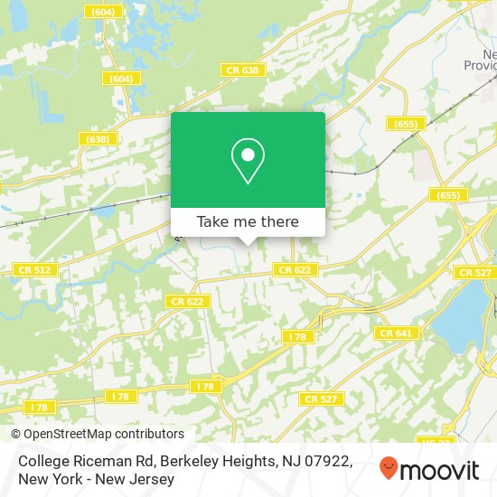 Mapa de College Riceman Rd, Berkeley Heights, NJ 07922