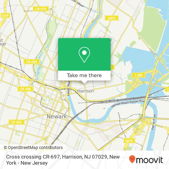 Mapa de Cross crossing CR-697, Harrison, NJ 07029