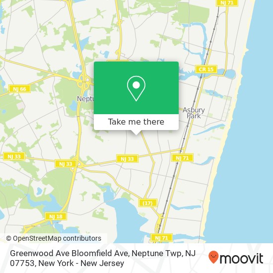 Mapa de Greenwood Ave Bloomfield Ave, Neptune Twp, NJ 07753