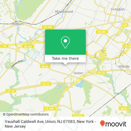 Mapa de Vauxhall Caldwell Ave, Union, NJ 07083