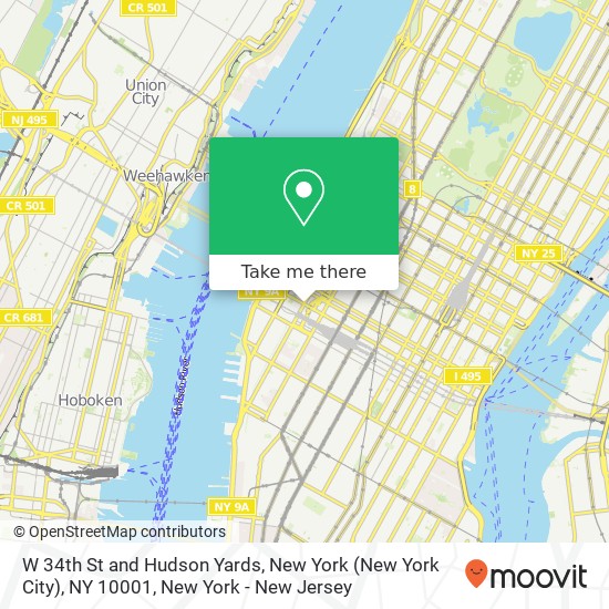 Mapa de W 34th St and Hudson Yards, New York (New York City), NY 10001