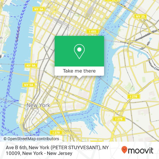 Mapa de Ave B 6th, New York (PETER STUYVESANT), NY 10009