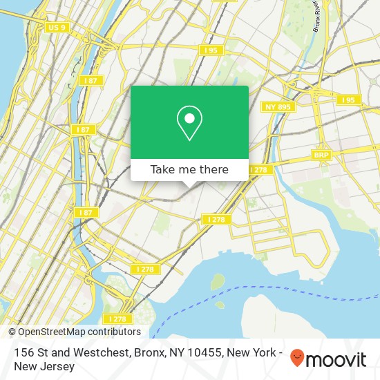 156 St and Westchest, Bronx, NY 10455 map