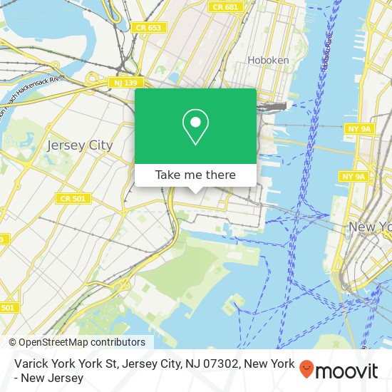 Mapa de Varick York York St, Jersey City, NJ 07302