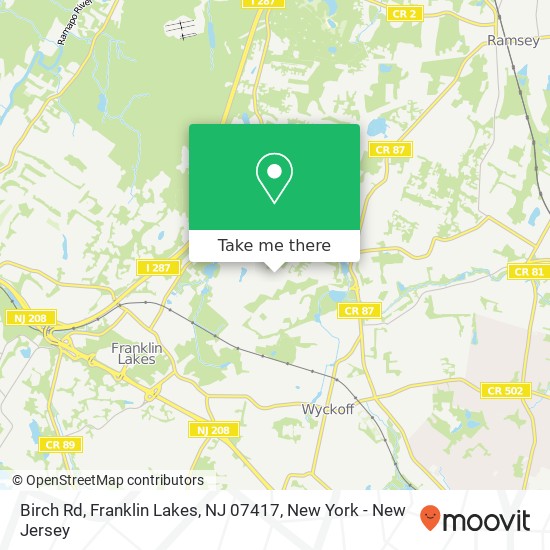 Mapa de Birch Rd, Franklin Lakes, NJ 07417