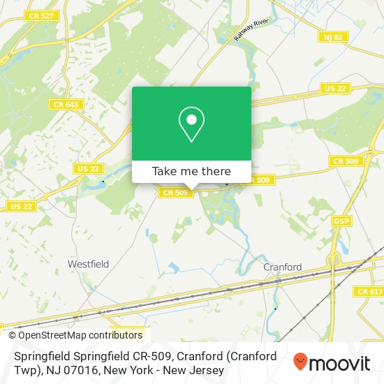 Mapa de Springfield Springfield CR-509, Cranford (Cranford Twp), NJ 07016
