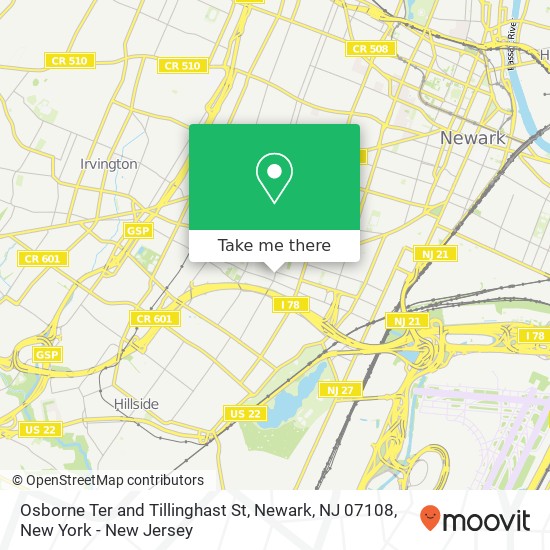 Mapa de Osborne Ter and Tillinghast St, Newark, NJ 07108