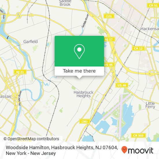 Mapa de Woodside Hamilton, Hasbrouck Heights, NJ 07604