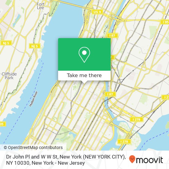 Mapa de Dr John Pl and W W St, New York (NEW YORK CITY), NY 10030