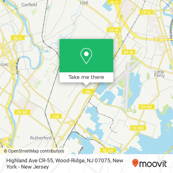 Mapa de Highland Ave CR-55, Wood-Ridge, NJ 07075