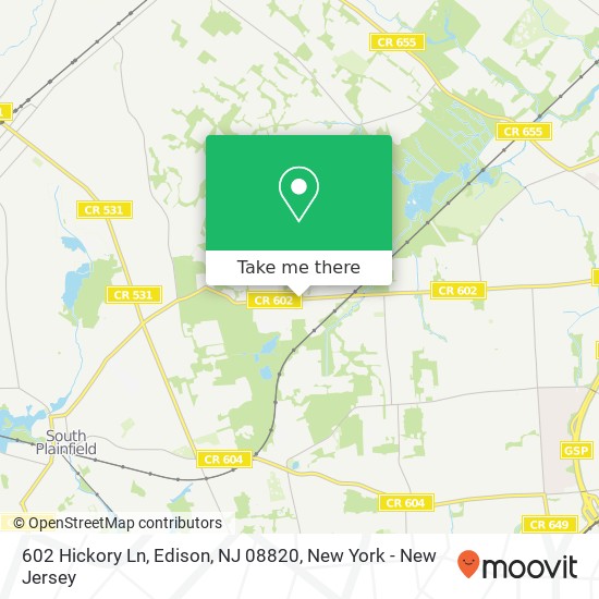 Mapa de 602 Hickory Ln, Edison, NJ 08820