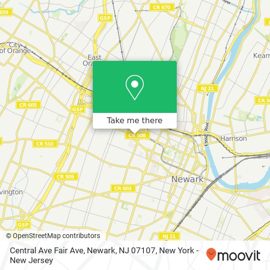 Mapa de Central Ave Fair Ave, Newark, NJ 07107