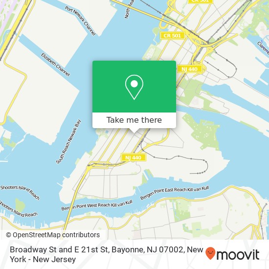 Mapa de Broadway St and E 21st St, Bayonne, NJ 07002