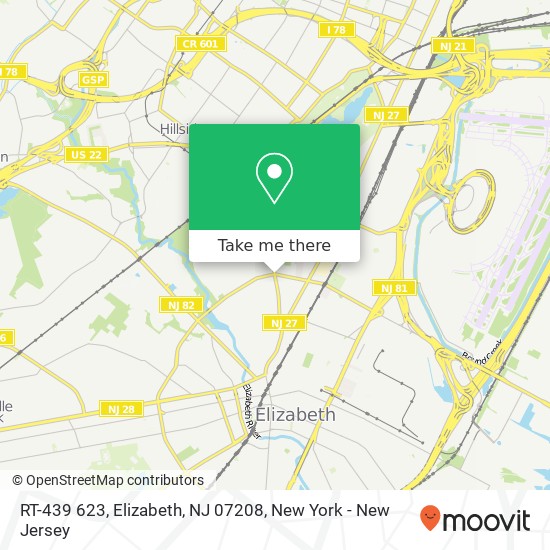 Mapa de RT-439 623, Elizabeth, NJ 07208