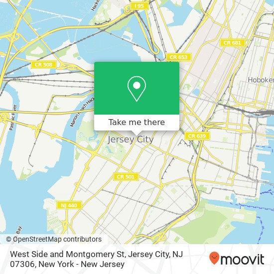 Mapa de West Side and Montgomery St, Jersey City, NJ 07306