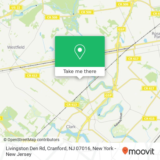 Mapa de Livingston Den Rd, Cranford, NJ 07016