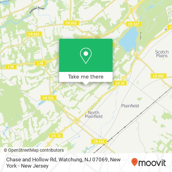 Mapa de Chase and Hollow Rd, Watchung, NJ 07069