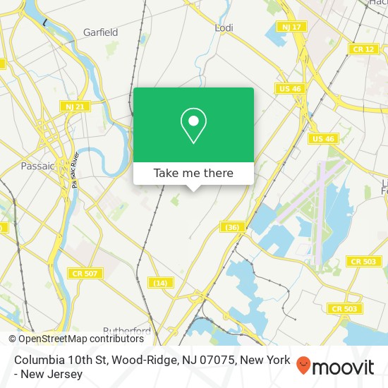 Mapa de Columbia 10th St, Wood-Ridge, NJ 07075