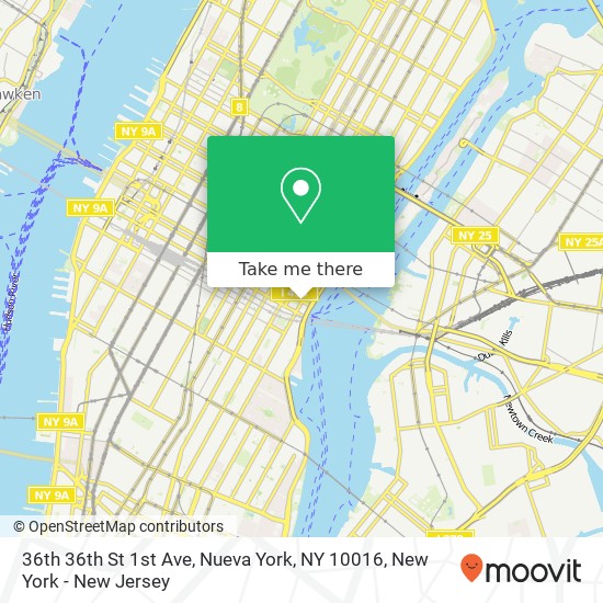 Mapa de 36th 36th St 1st Ave, Nueva York, NY 10016